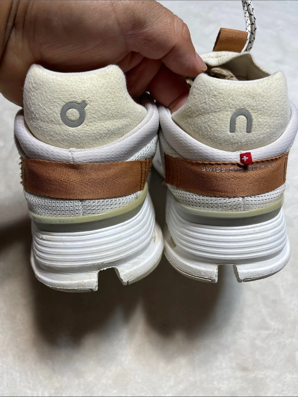 On Running Men's Sneakers in white and Tan Accents Size 9.5